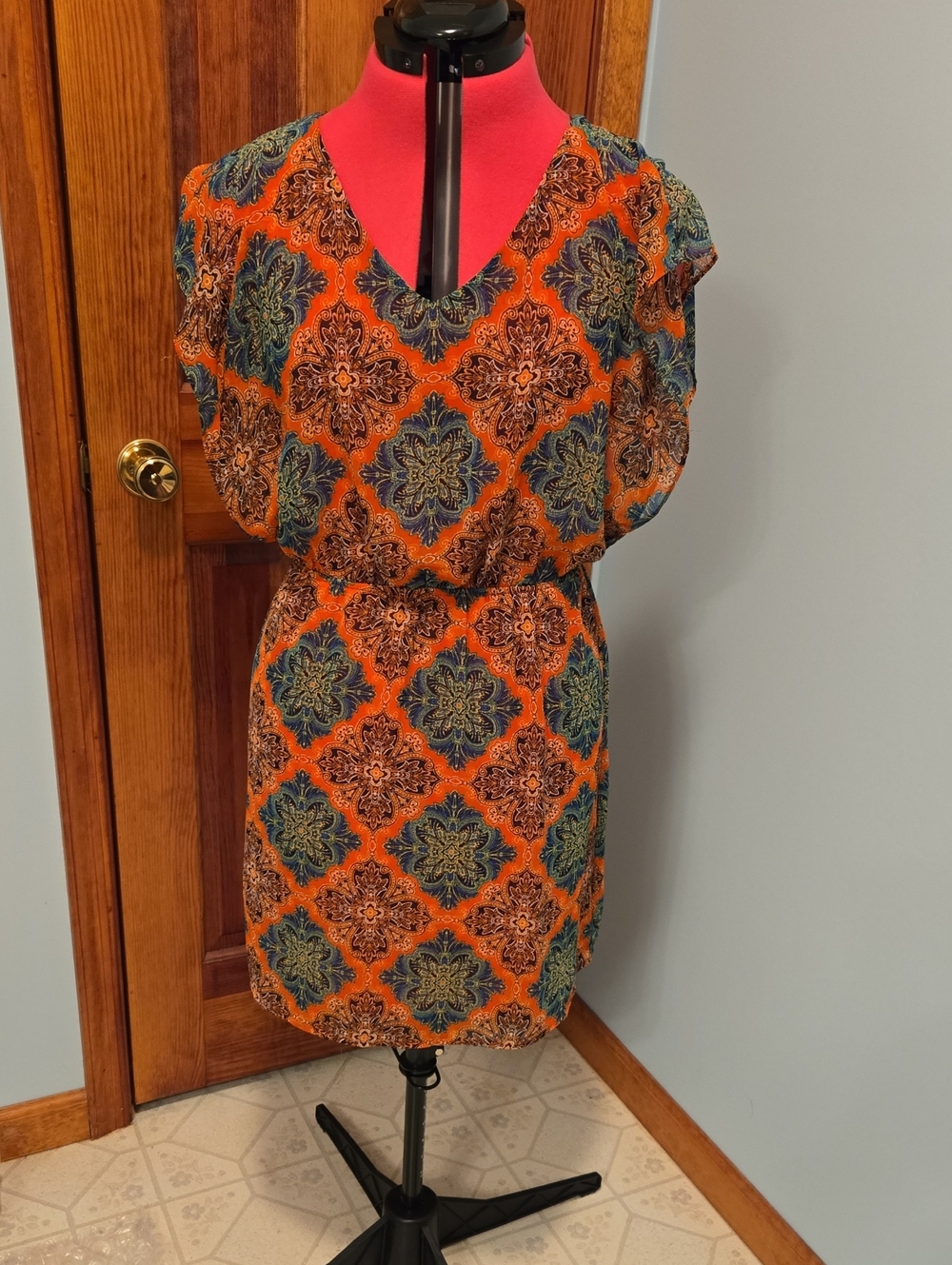 Alya Bright Orange Paisley Mini Dress